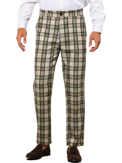 Checked Pattern Dress Pants for Men's Flat Front Straight Fit Plaid Formal Trousers
