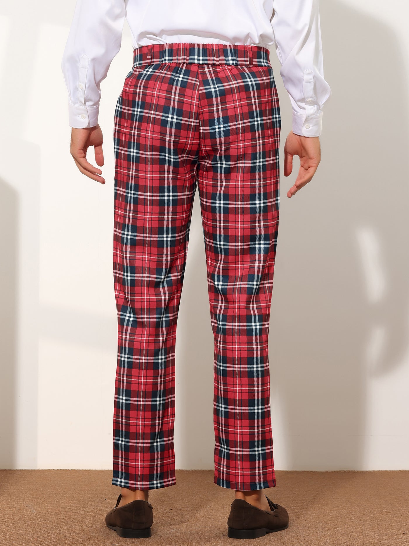 Bublédon Men's Business Plaid Dress Pants Straight Fit Flat Front Checked Pattern Trousers