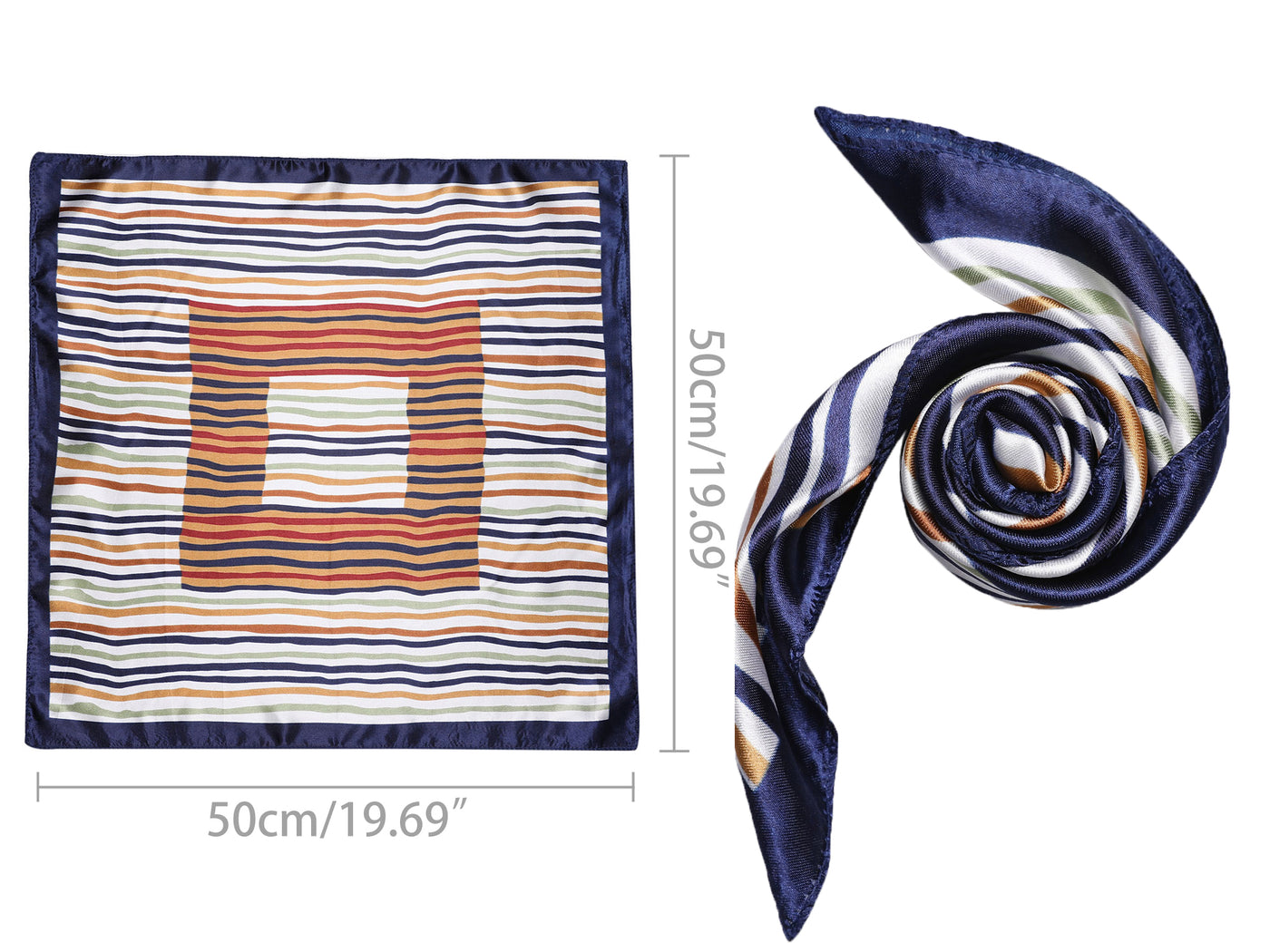 Bublédon 2Pcs 19.6"x19.6" Women's Satin Stripe Print Square Wrap Neckerchief