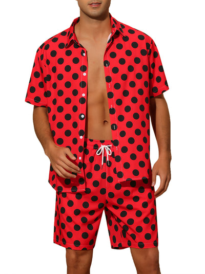 Polka Dots Hawaiian Set for Men's Short Sleeves Summer Shirts 2 Pieces Suit