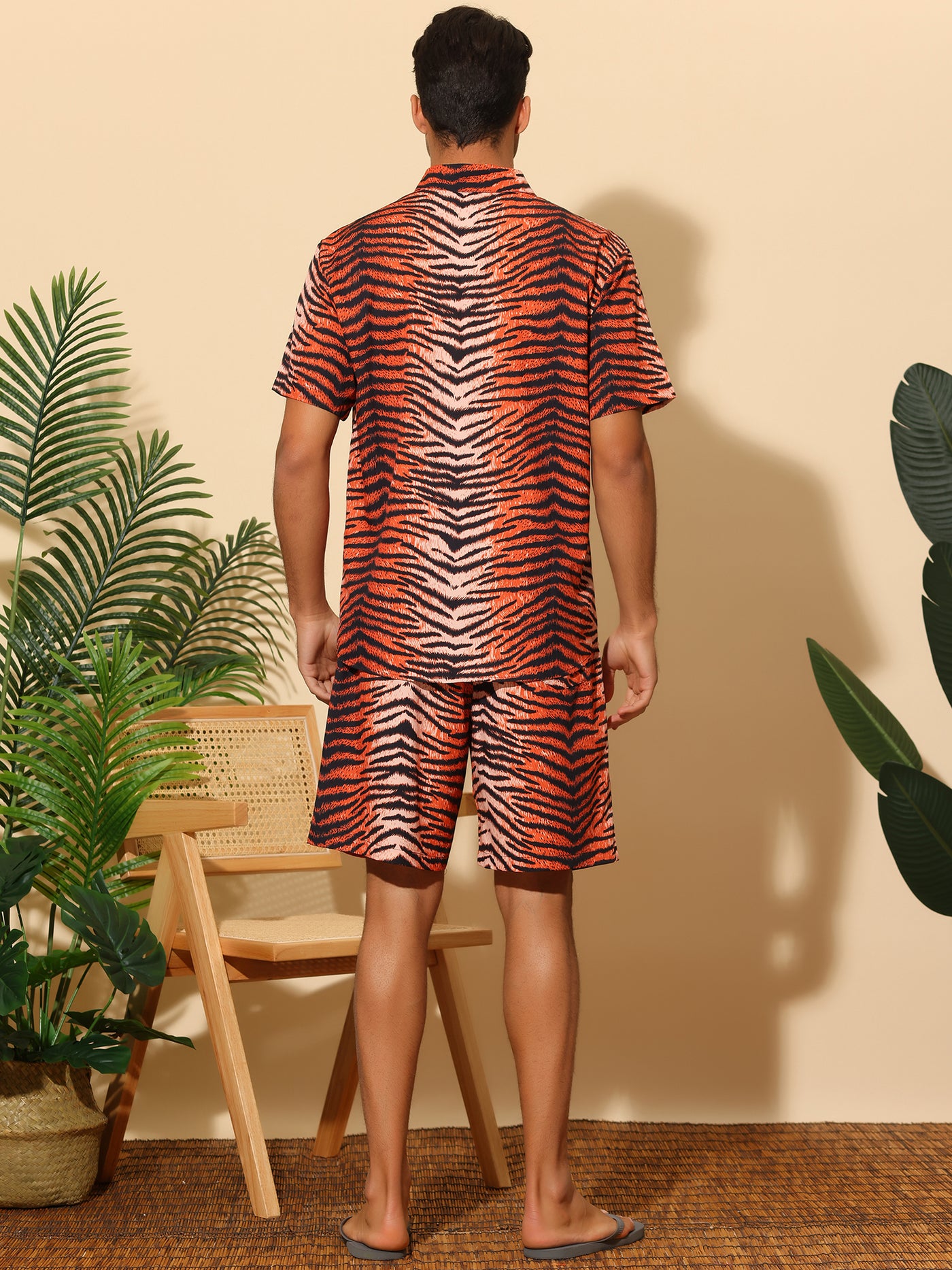 Bublédon Animal Printed Shirts for Men's Short Sleeves Hawaiian Set 2 Pieces Summer Outfit