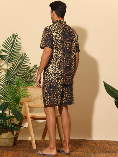 Animal Printed Shirts for Men's Short Sleeves Hawaiian Set 2 Pieces Summer Outfit