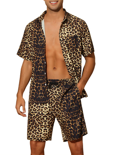 Animal Printed Shirts for Men's Short Sleeves Hawaiian Set 2 Pieces Summer Outfit