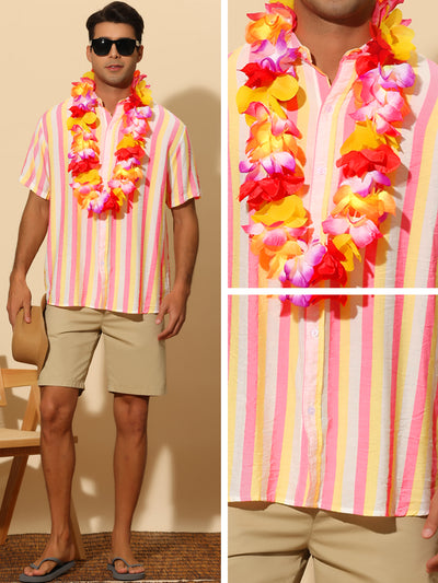 Striped Men's Button Down Short Sleeve Summer Hawaiian Shirts