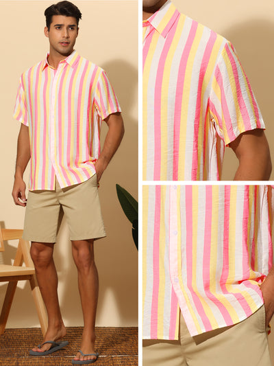 Striped Men's Button Down Short Sleeve Summer Hawaiian Shirts