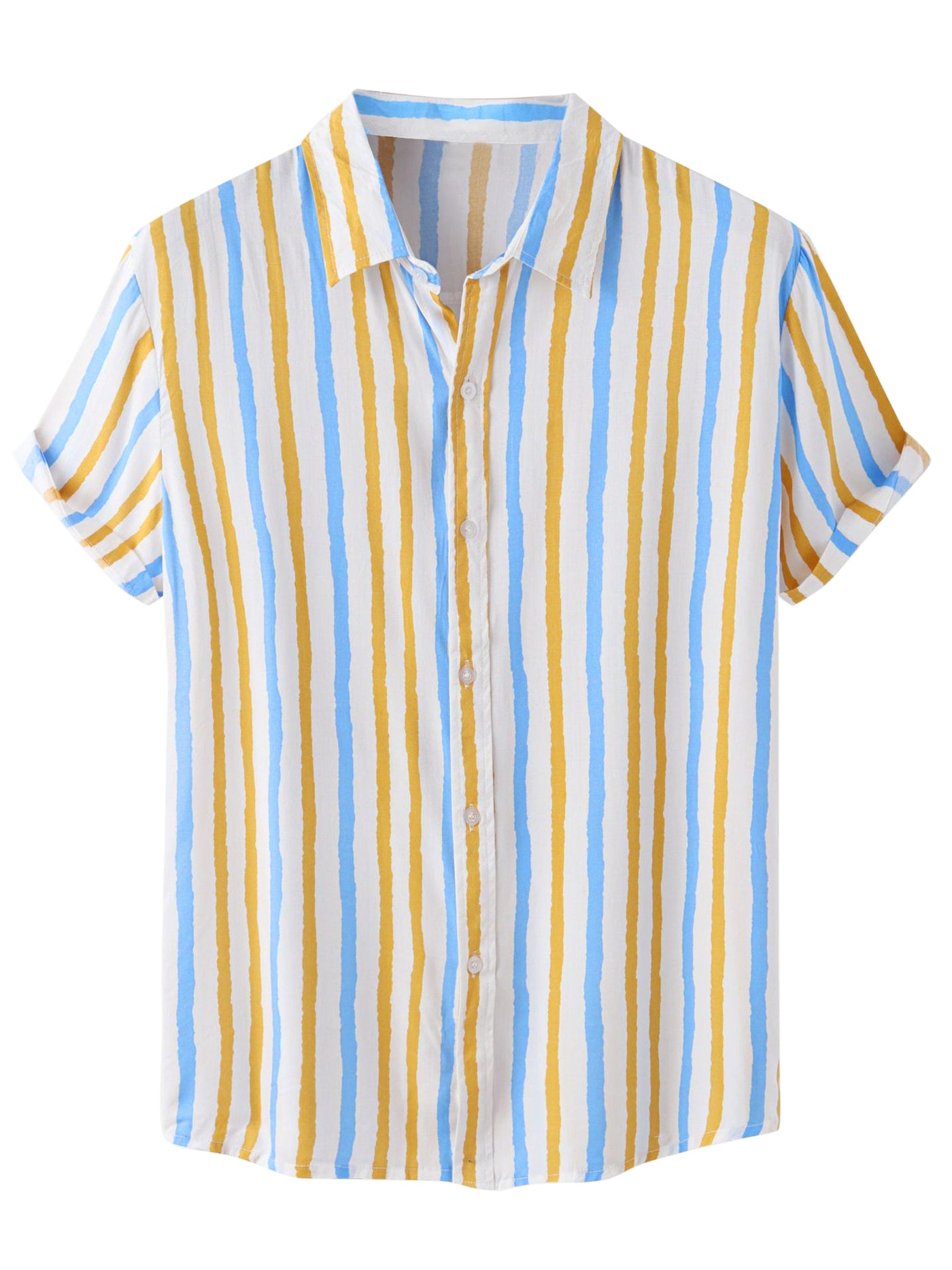 Bublédon Striped Men's Button Down Short Sleeve Summer Hawaiian Shirts
