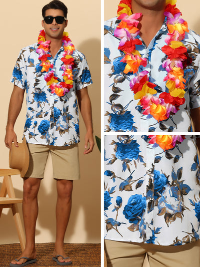Floral Printed Shirt for Men's Point Collar Short Sleeves Button Down Casual Hawaiian Shirts