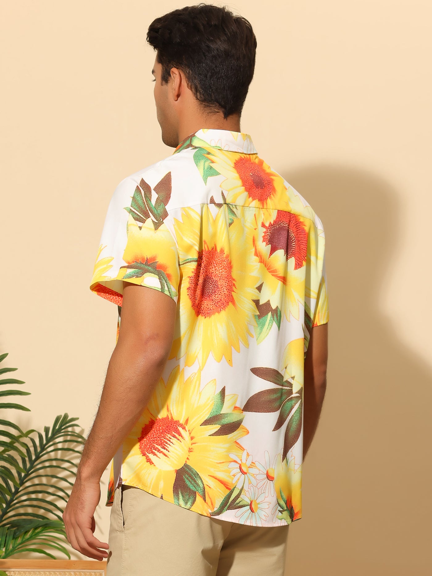 Bublédon Sunflower Short Sleeves Summer Hawaiian Floral Shirts