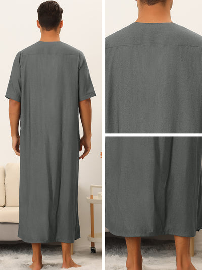Long Nightwear for Men's Loose Fit Short Sleeves Solid Loungewear Pajamas Gown