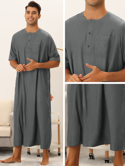 Long Nightwear for Men's Loose Fit Short Sleeves Solid Loungewear Pajamas Gown
