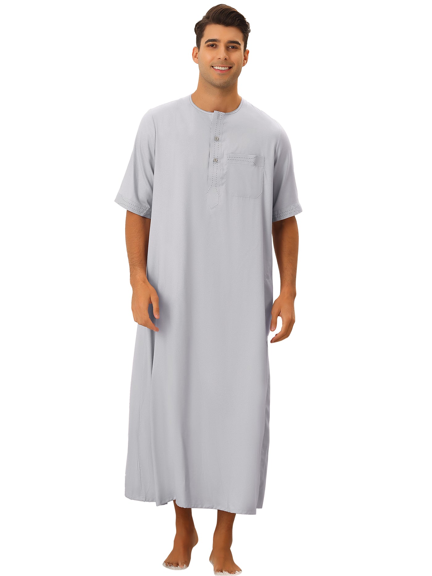 Bublédon Long Nightwear for Men's Loose Fit Short Sleeves Solid Loungewear Pajamas Gown