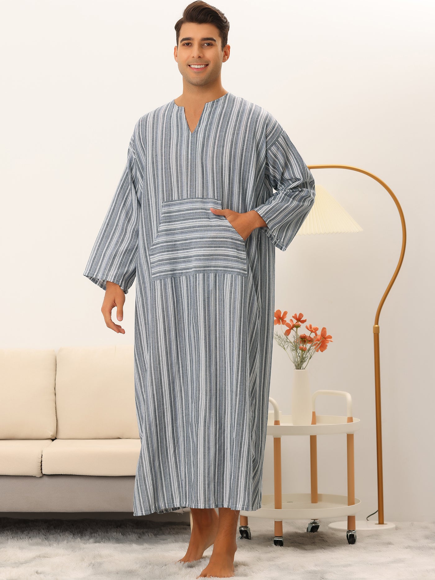 Bublédon Striped Nightshirts for Men's Loose Fit Lightweight Pajamas Long Sleep Gown