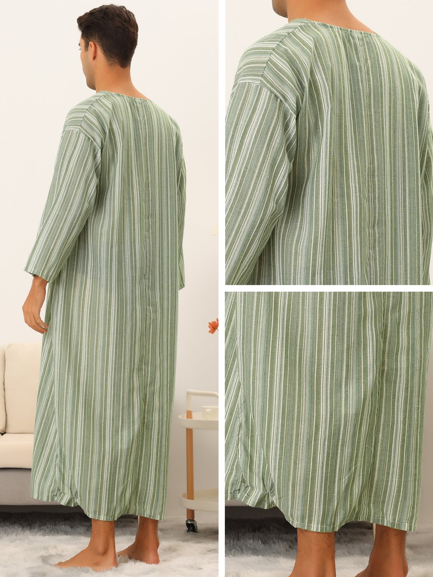 Bublédon Striped Nightshirts for Men's Loose Fit Lightweight Pajamas Long Sleep Gown