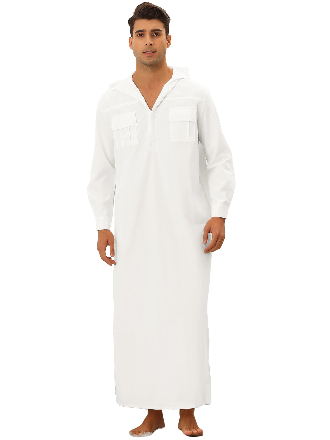 Bublédon Long Nightgown for Men's Loose Fit Solid Hoodie Loungewear Pajamas Sleepwear