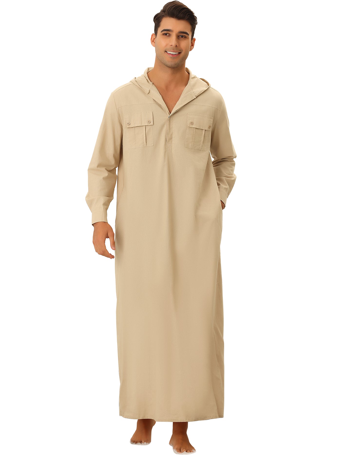 Bublédon Long Nightgown for Men's Loose Fit Solid Hoodie Loungewear Pajamas Sleepwear