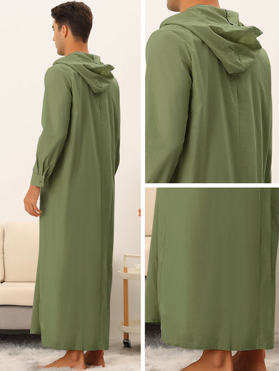 Long Nightgown for Men's Loose Fit Solid Hoodie Loungewear Pajamas Sleepwear