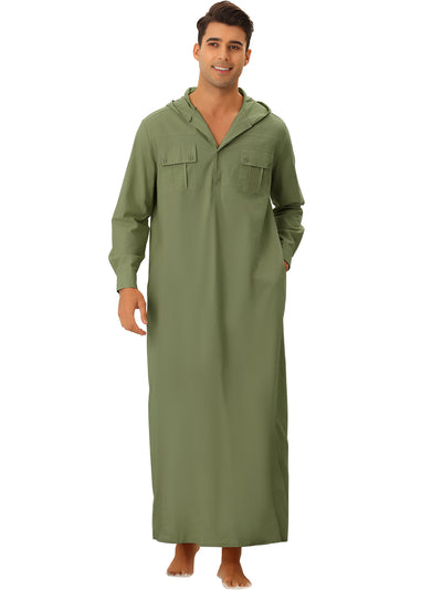Long Nightgown for Men's Loose Fit Solid Hoodie Loungewear Pajamas Sleepwear
