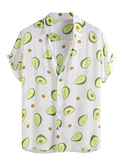 Avocado Print Shirt for Men's Point Collar Button Down Short Sleeve Fruit Hawaiian Shirts