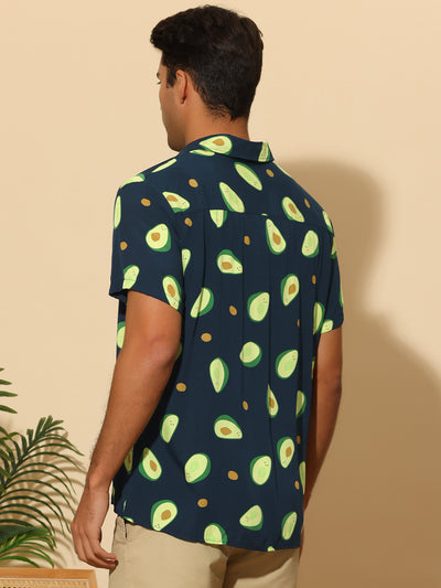 Avocado Print Shirt for Men's Point Collar Button Down Short Sleeve Fruit Hawaiian Shirts