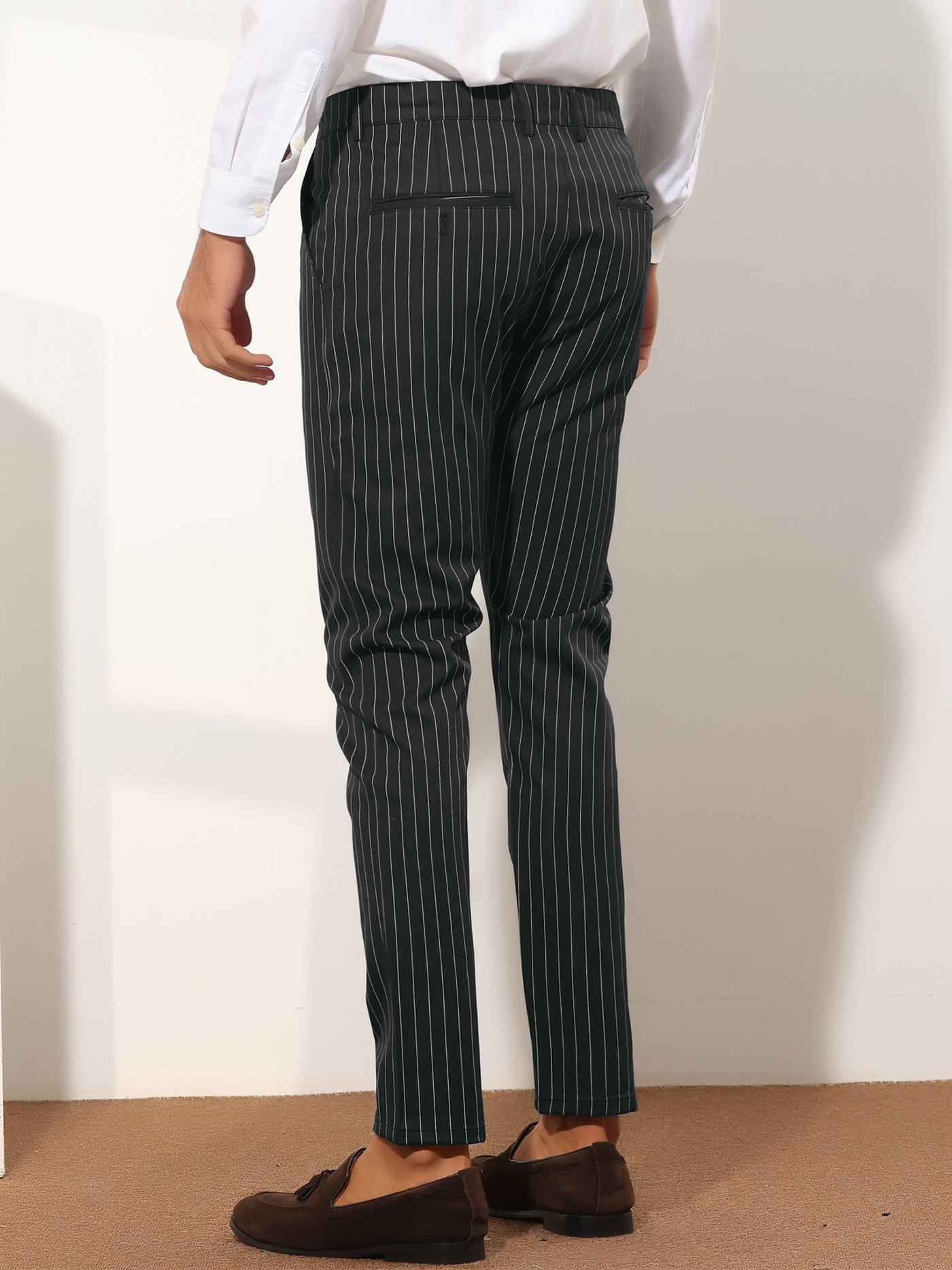 Bublédon Men's Stripes Slim Fit Business Flat Front Chino Dress Pants