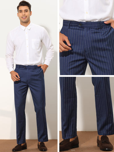 Formal Striped Dress Pants for Men's Slim Fit Flat Front Office Business Trousers