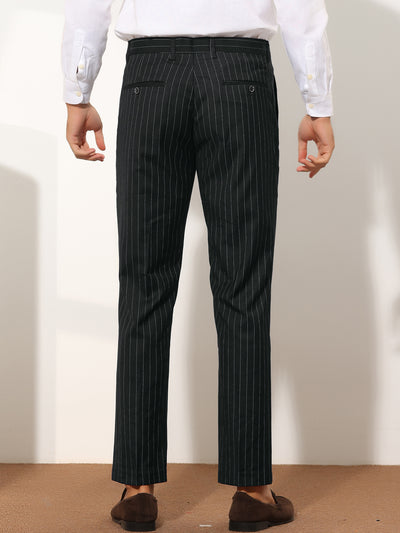 Formal Striped Dress Pants for Men's Slim Fit Flat Front Office Business Trousers