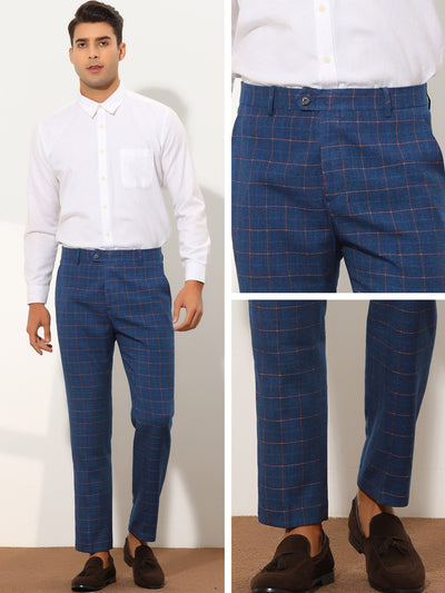 Men's Plaid Slim Fit Formal Flat Front Checkered Suit Dress Pants