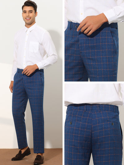 Men's Plaid Slim Fit Formal Flat Front Checkered Suit Dress Pants
