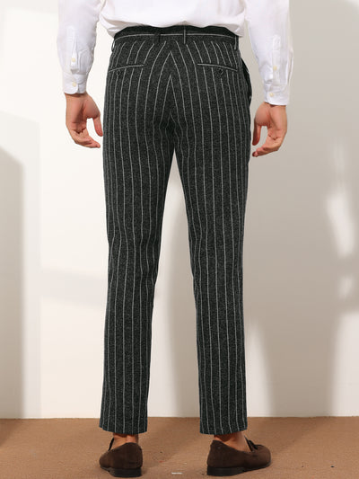 Men's Business Striped Flat Front Slim Fit Formal Suit Dress Pants
