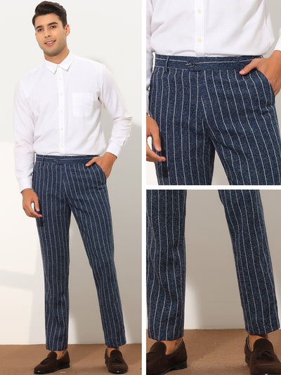 Men's Business Striped Flat Front Slim Fit Formal Suit Dress Pants