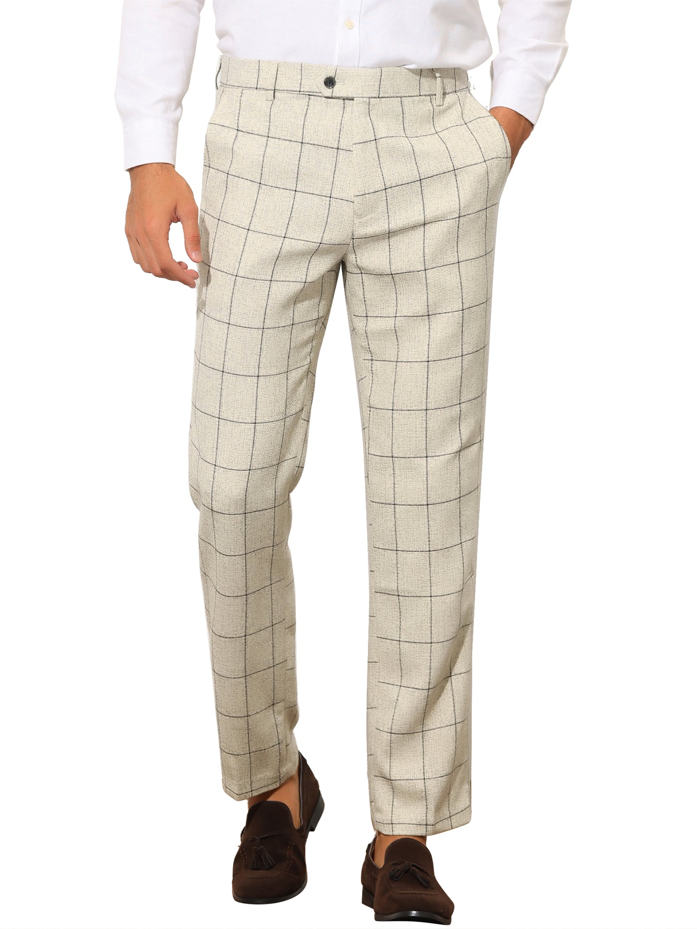 Bublédon Men's Formal Plaid Slim Fit Business Office Checked Suit Dress Pants