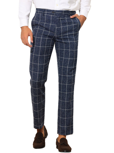 Men's Formal Plaid Slim Fit Business Office Checked Suit Dress Pants