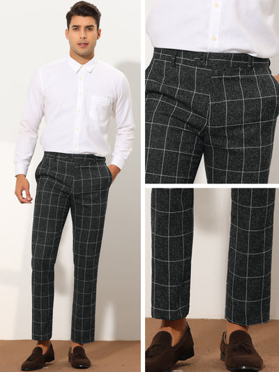 Men's Formal Plaid Slim Fit Business Office Checked Suit Dress Pants