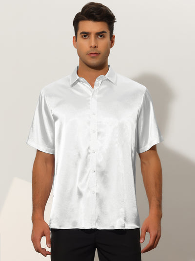 Satin Summer Short Sleeve Point Collar Button Down Shirts