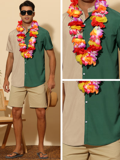 Hawaiian Summer Stand Collar Short Sleeves Button Down Beach Shirts