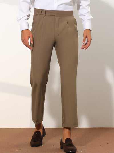 Cropped Dress Pants for Men's Slim Fit Pleated Front Solid Business Chino Trousers