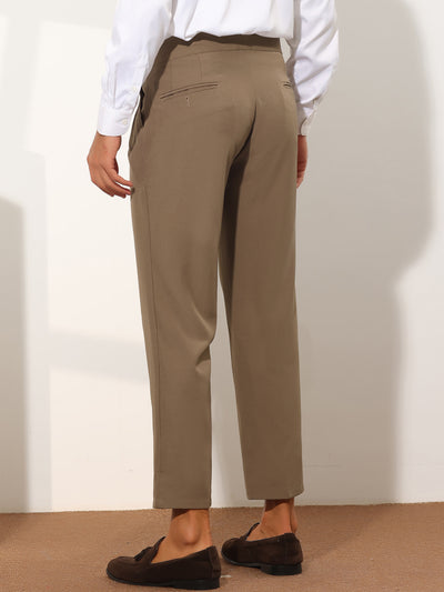 Cropped Dress Pants for Men's Slim Fit Pleated Front Solid Business Chino Trousers