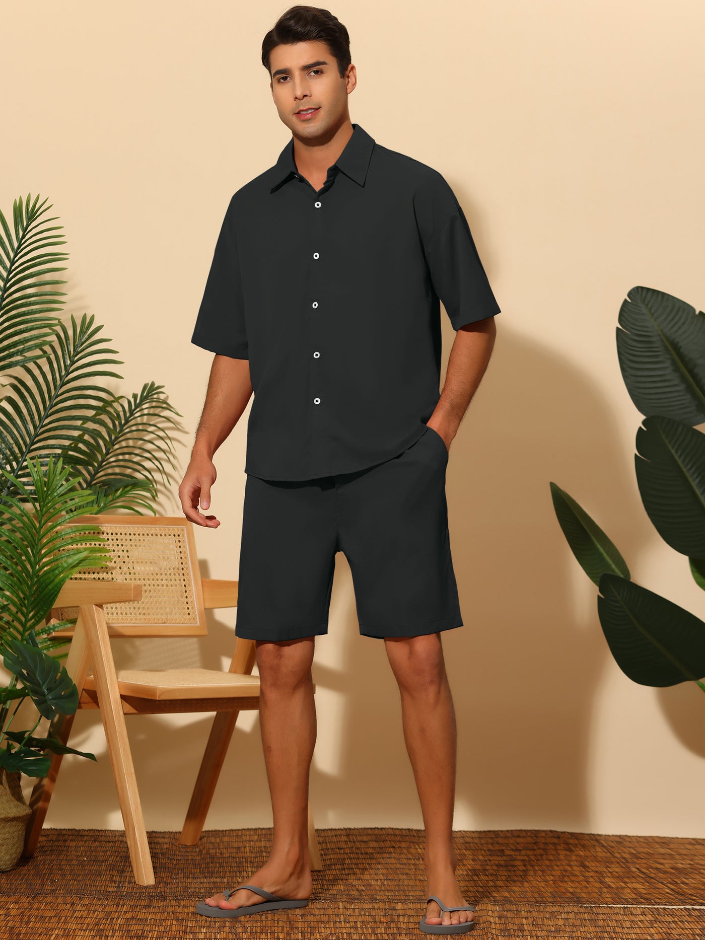 Bublédon Hawaiian Sets for Men's Short Sleeve Button Down Shirt and Shorts Summer 2 Pieces Suit