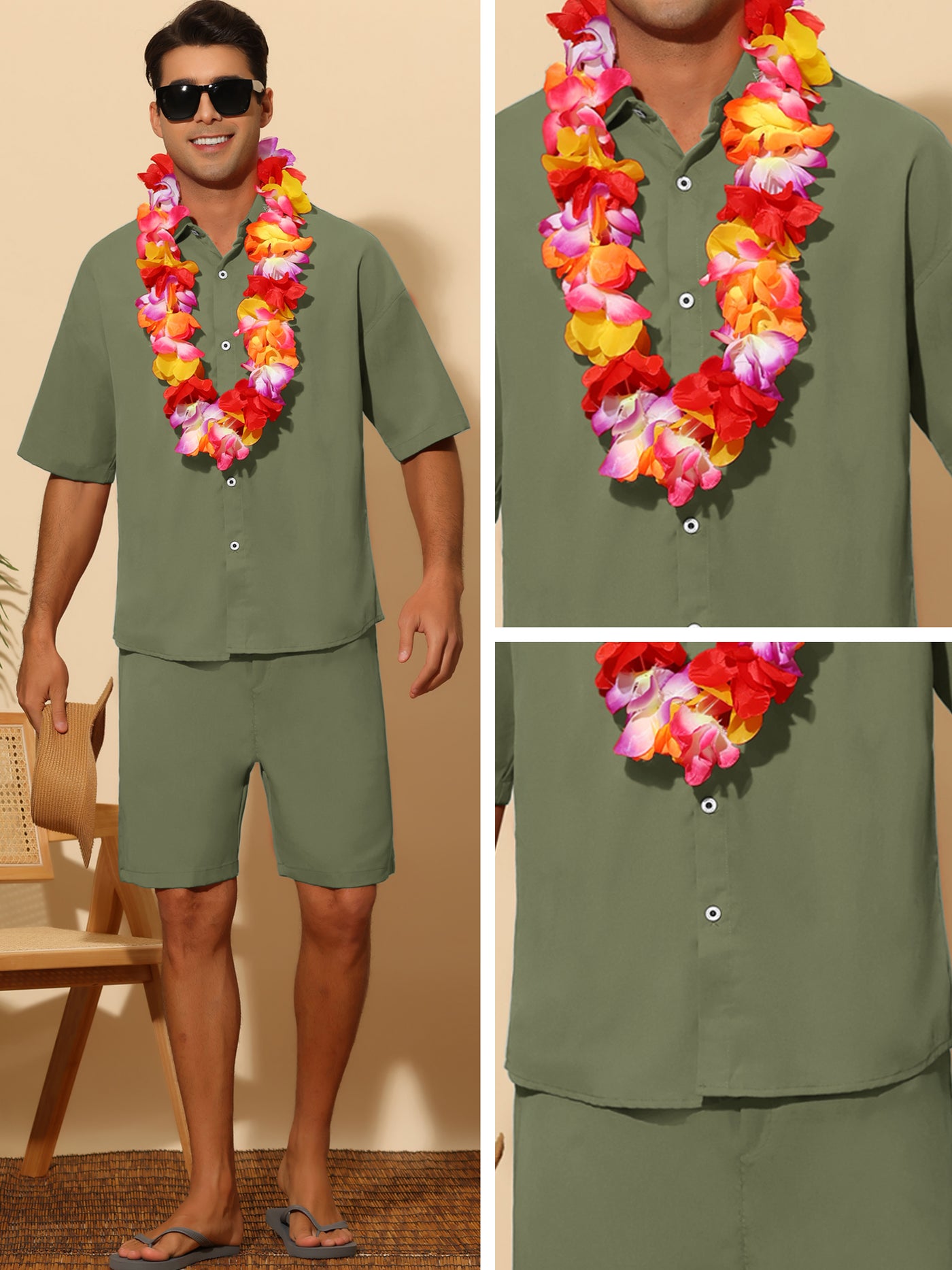 Bublédon Hawaiian Sets for Men's Short Sleeve Button Down Shirt and Shorts Summer 2 Pieces Suit