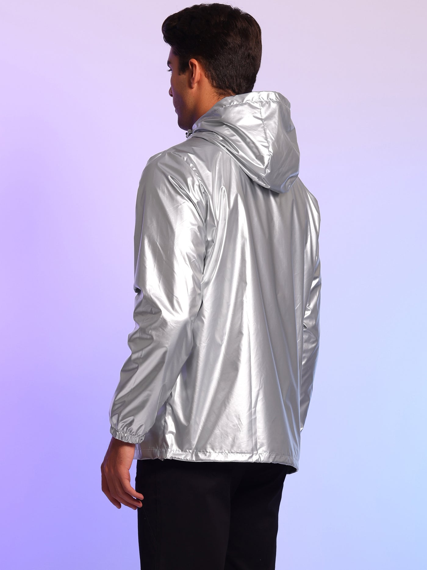 Bublédon Holographic Jacket for Men's Lightweight Long Sleeves Metallic Shiny Hoodie Coat