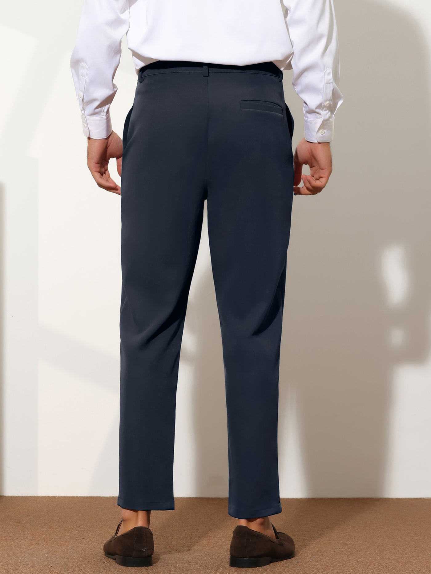 Bublédon Dress Pants for Men's Tapered Solid Color Slim Fit Pleated Front Trousers