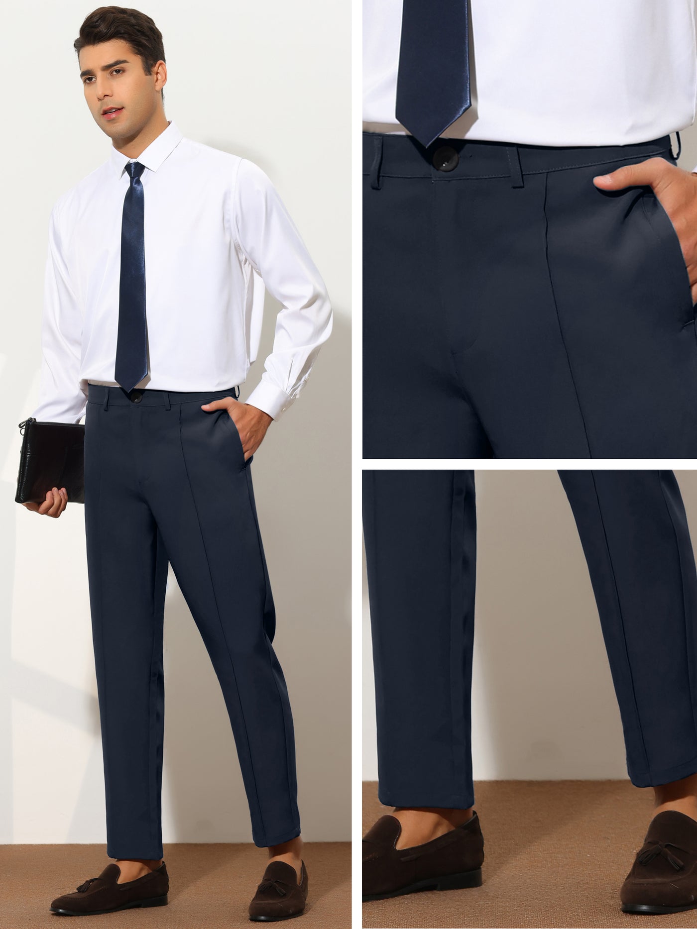 Bublédon Dress Pants for Men's Tapered Solid Color Slim Fit Pleated Front Trousers