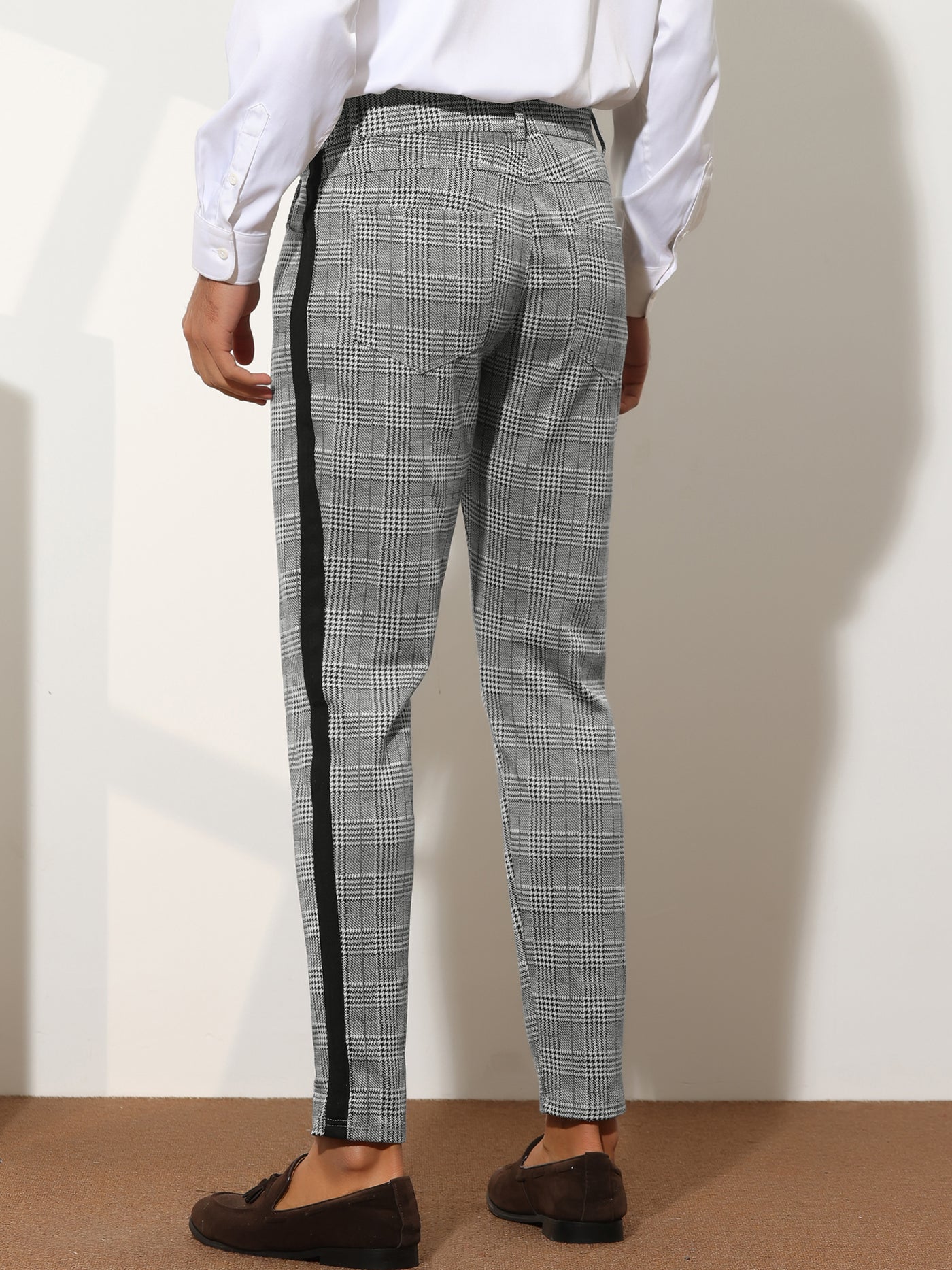 Bublédon Plaid Pants for Men's Slim Fit Button Closure Flat Front Checked Trousers