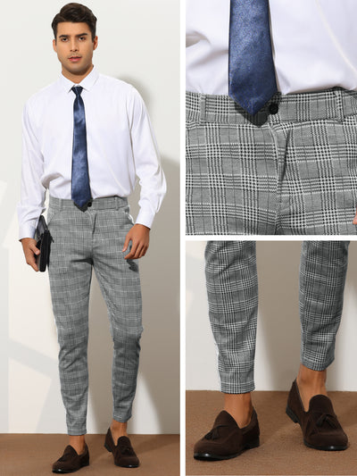 Plaid Pants for Men's Slim Fit Button Closure Flat Front Checked Trousers