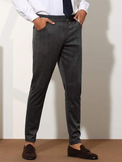 Bublédon Striped Pants for Men's Flat Front Skinny Formal Wedding Dress Trousers
