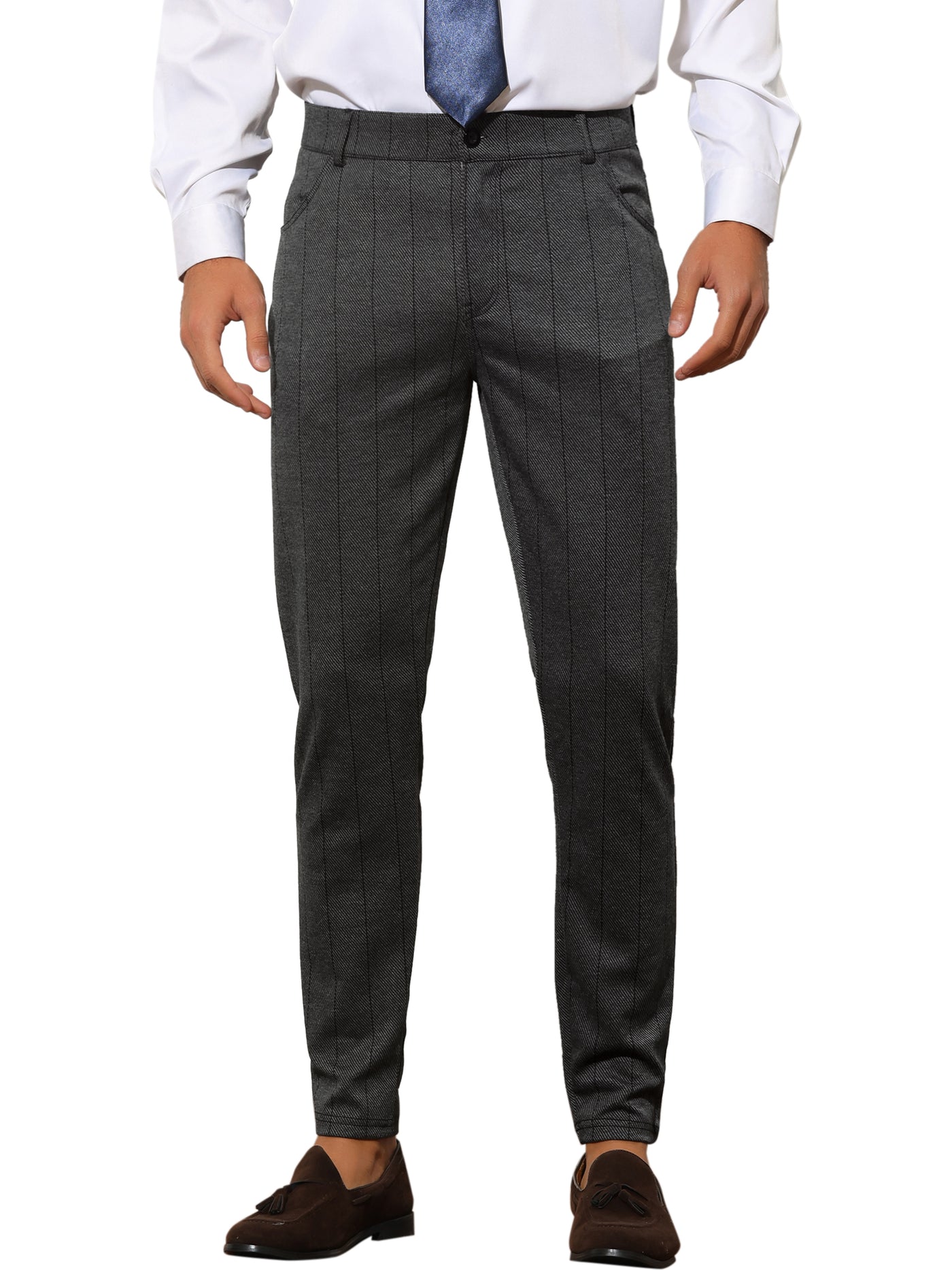 Bublédon Striped Pants for Men's Flat Front Skinny Formal Wedding Dress Trousers