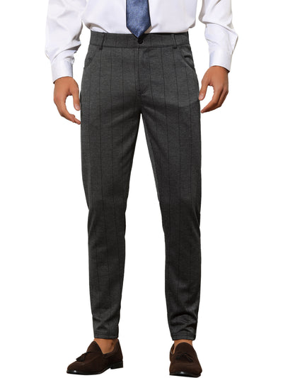 Striped Pants for Men's Flat Front Skinny Formal Wedding Dress Trousers