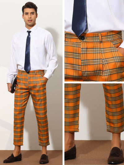 Plaid Dress Pants for Men's Ankle Length Checked Business Trousers