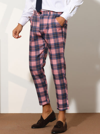 Plaid Dress Pants for Men's Ankle Length Checked Business Trousers
