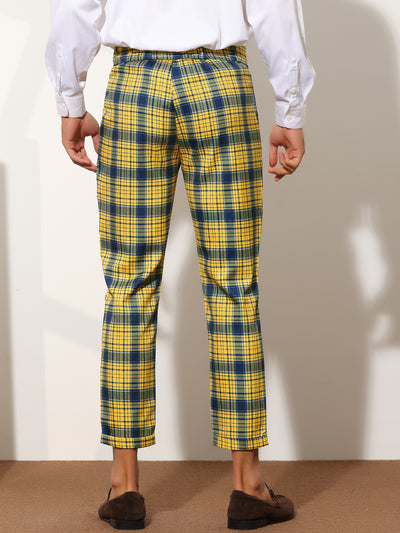 Plaid Dress Pants for Men's Cropped Ankle Length Business Trousers
